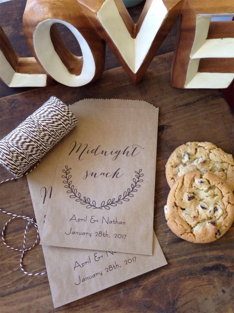 50 Midnight Snack Bags, Perfect for Cookies or Trail Mix buffets after a long night of Wedding Partying Favor Bags