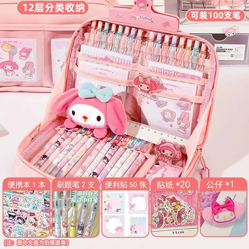 Sanrio Kawaii My Melody siswa kotak pensil kapasitas besar Kuromi Cinnamoroll kartun Anime tas alat tulis perempuan berpenampilan tinggi