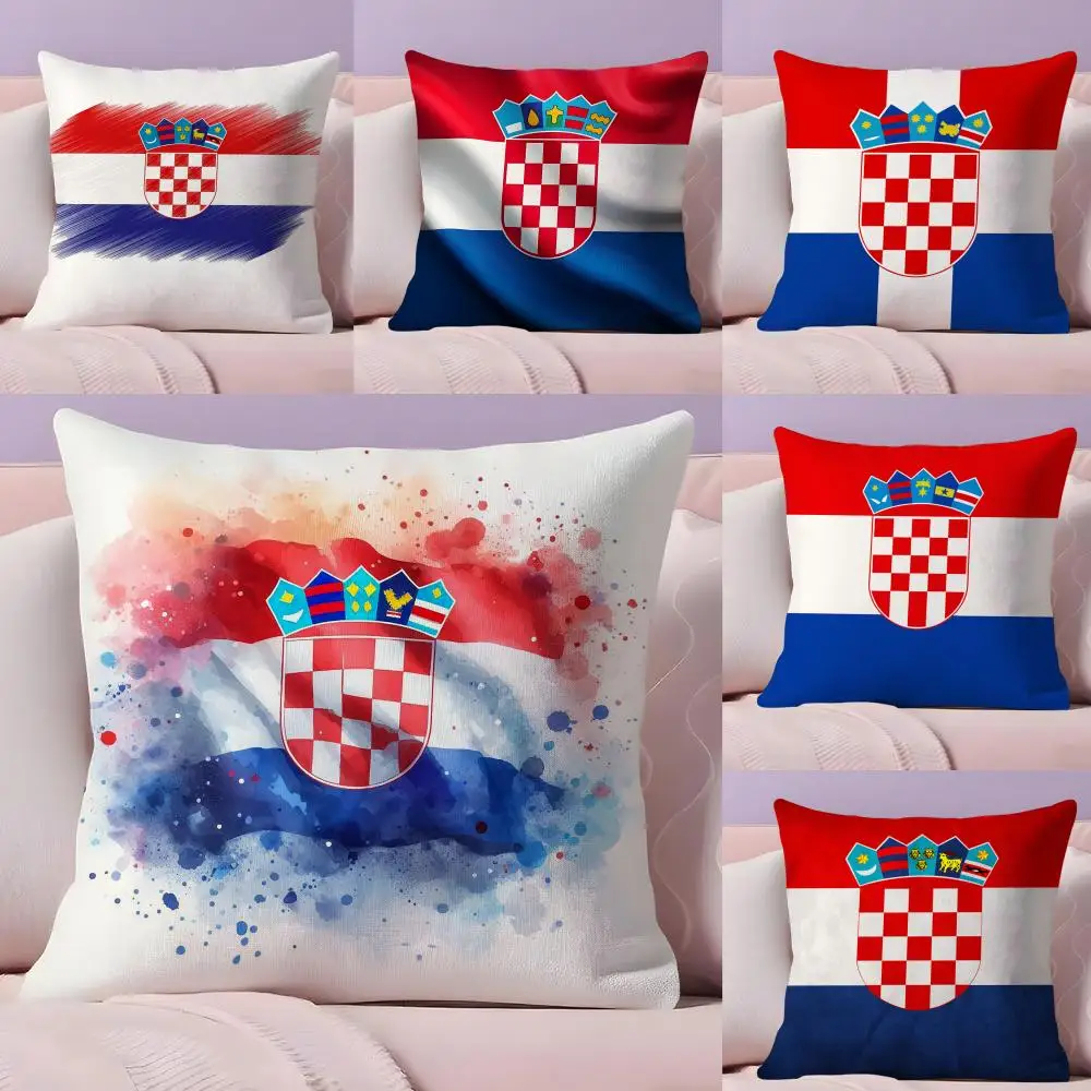 Republic of Croatia flag Cushion Cover Plush Fabric Soft Double-Sided Printed Sofa Warm Winter Home Gift Pillow Cover
