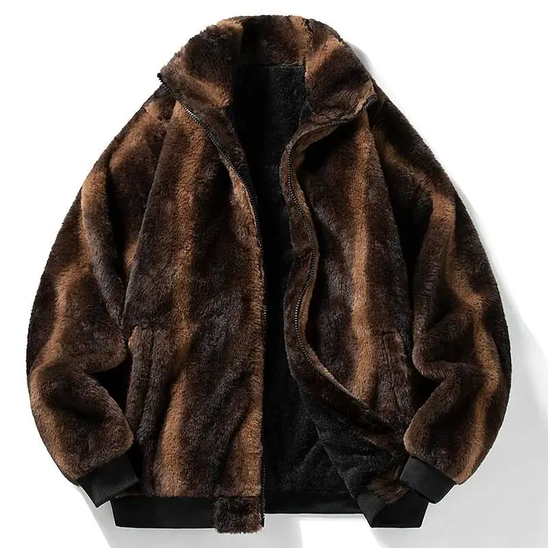 

Winter New Stand Up Collar Thickened Warm Men's Casual Jackets With Solid Color And Fleece Hooked Cardigan Jacket