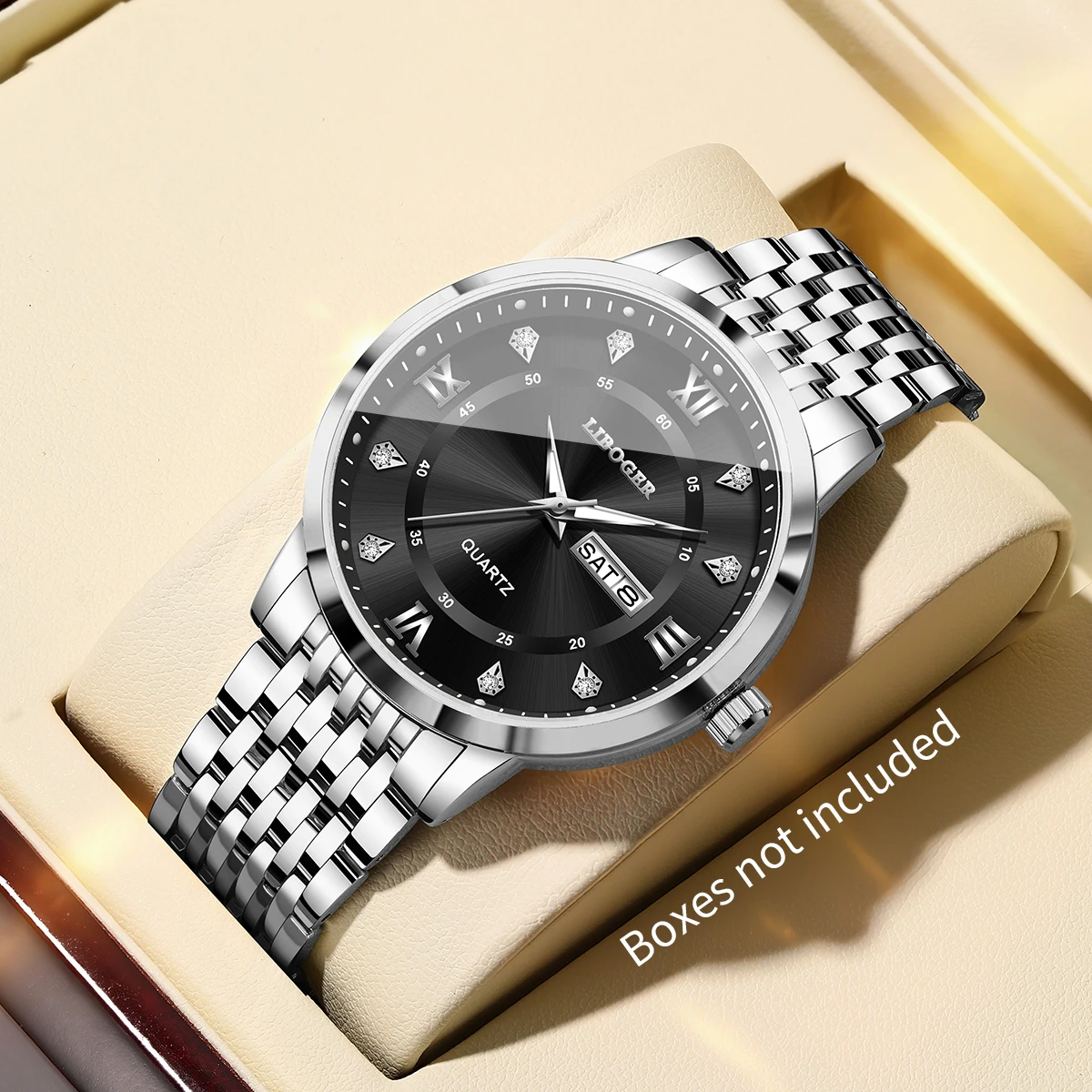 

Fashion Men's Calendar Business Watch Luxury Stainless Steel Strap Roma Dial Quartz Wristwatches Reloj Hombre (Without Box)