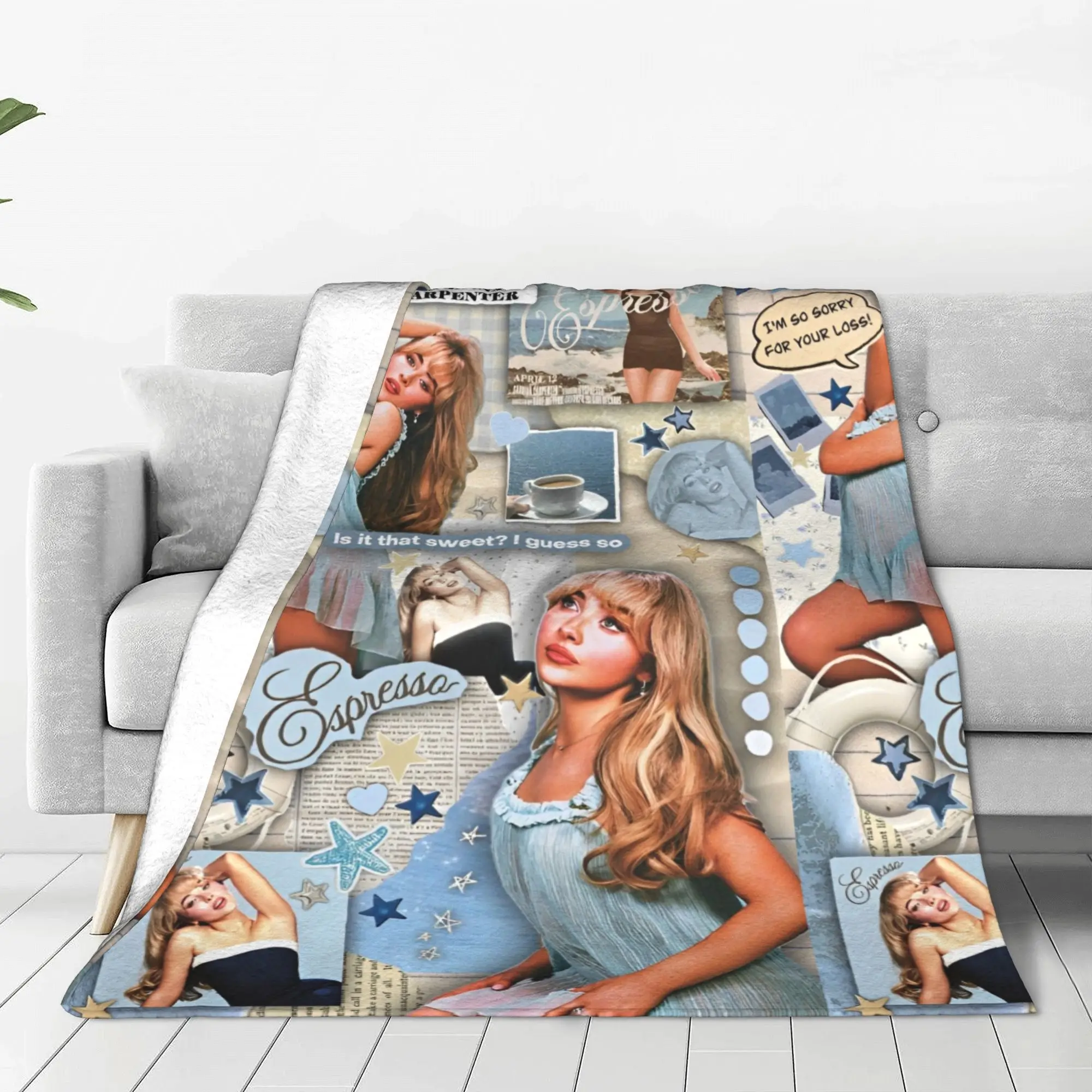 Singer Sabrina Carpenter Blankets Pop Music Flannel Vintage Breathable Throw Blankets for Chair Covering Sofa Spring Autumn