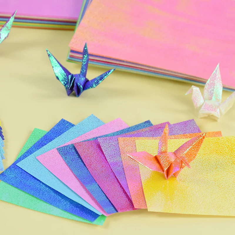 

50pcs Multi Size Glitter Square Origami Paper Single-sided Shining Folding Solid Color Paper for DIY Handmade Scrapbooking Craft