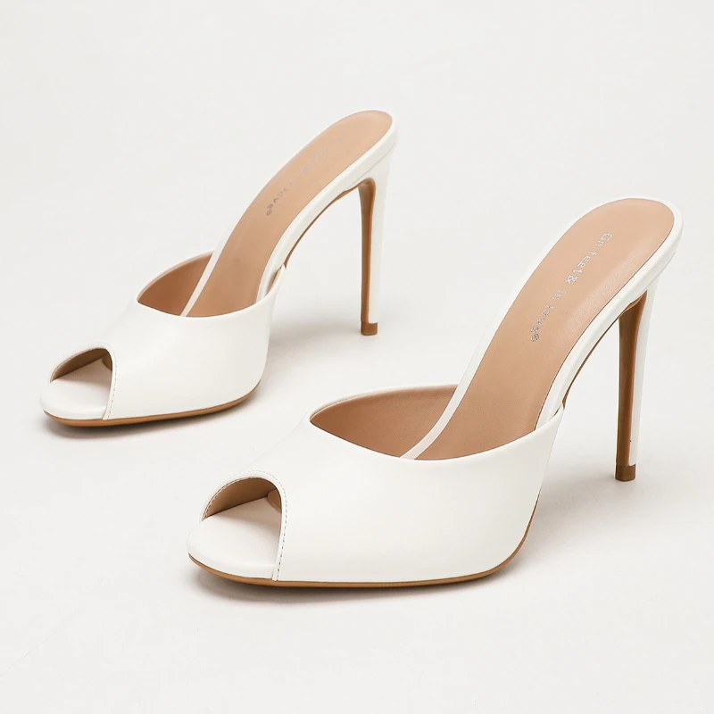 Summer Peep Toe Thin Heels Sandals Women Leather Elegant Women Slippers Fashion Designer Banquet Party Slides Sandalias De Mujer
