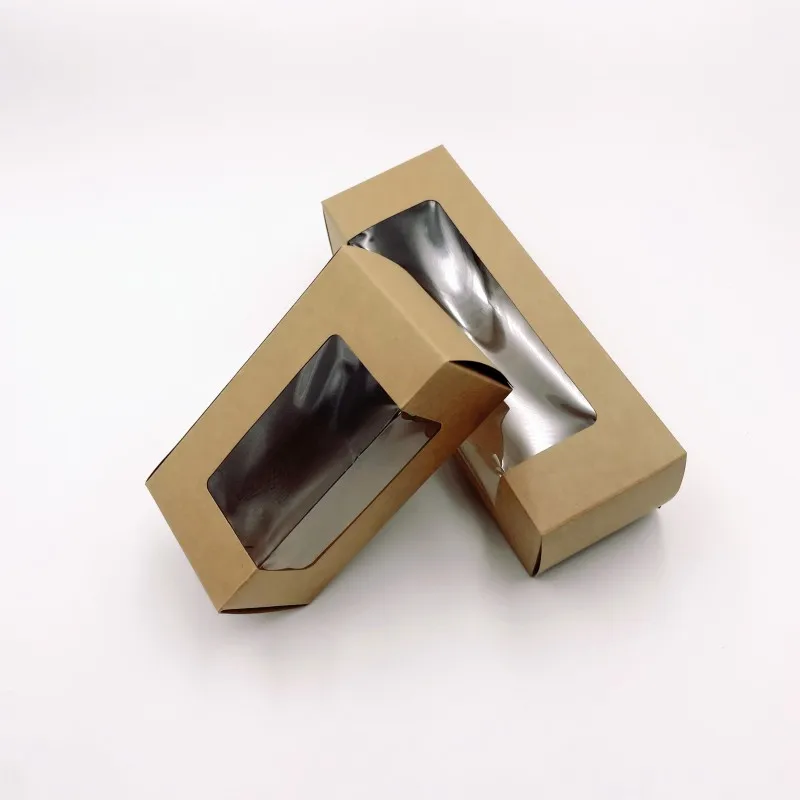 

Free ship10pcs Long Kraft Brown Wedding Candy paper Box with transparent pvc Window,Birthday Gift Box favor window cardboard box