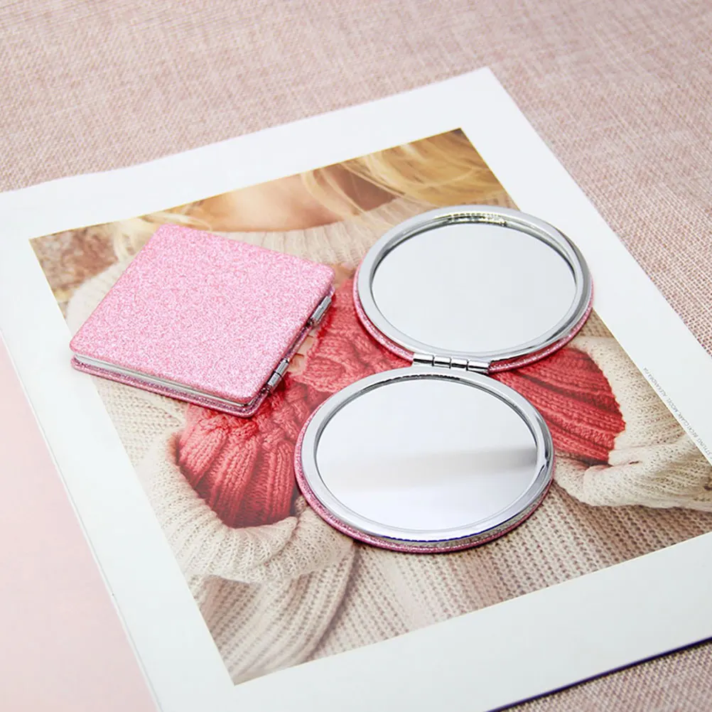 Espelho de maquiagem dobrável leve, compacto, dupla face, espelho de viagem, acabamento brilhante, tamanho de bolso para fácil transporte em viagem