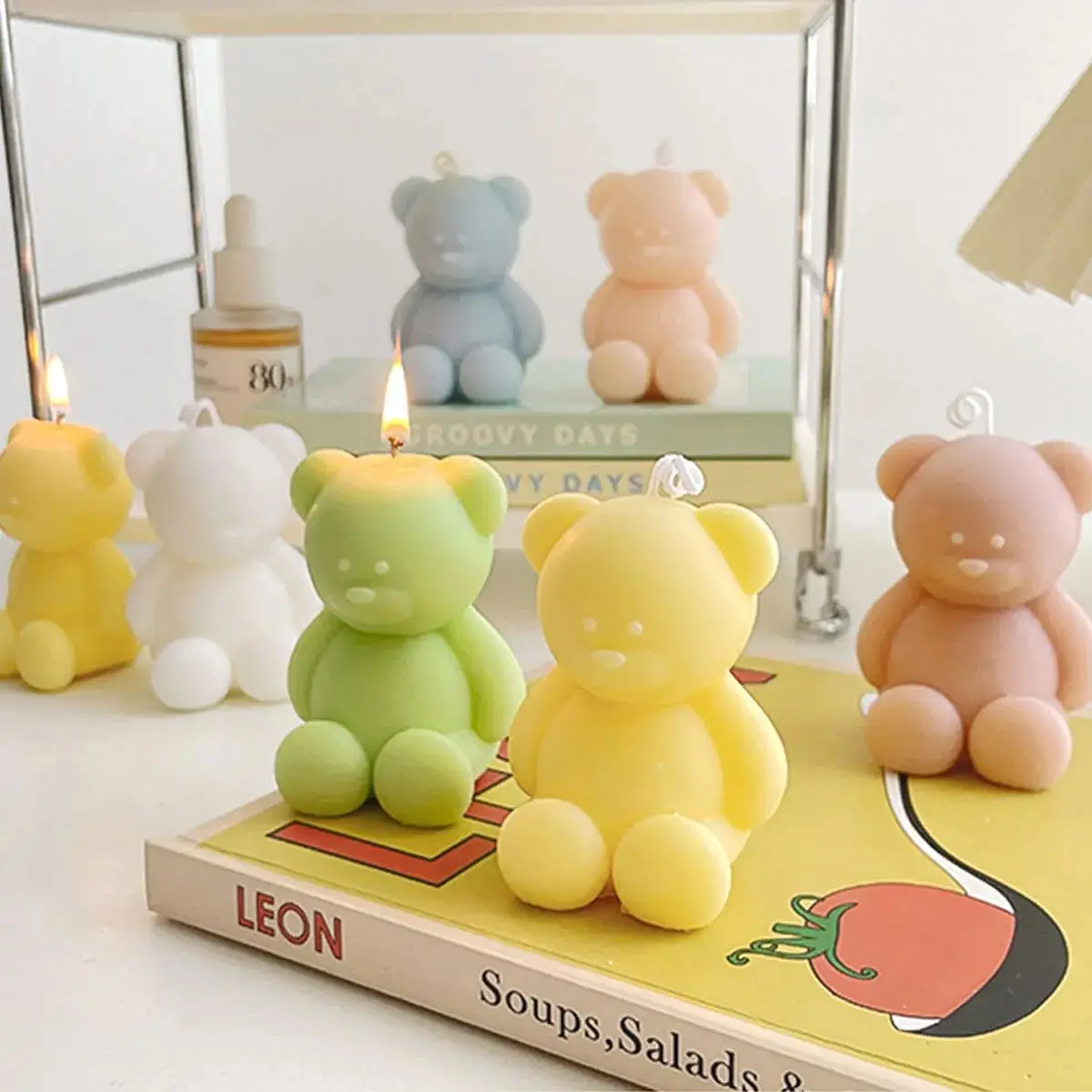 3D Cute Cartoon Bear Silicone Candle Mold DIY Mini Bear Scented Candle Plaster Home Decoration Tool