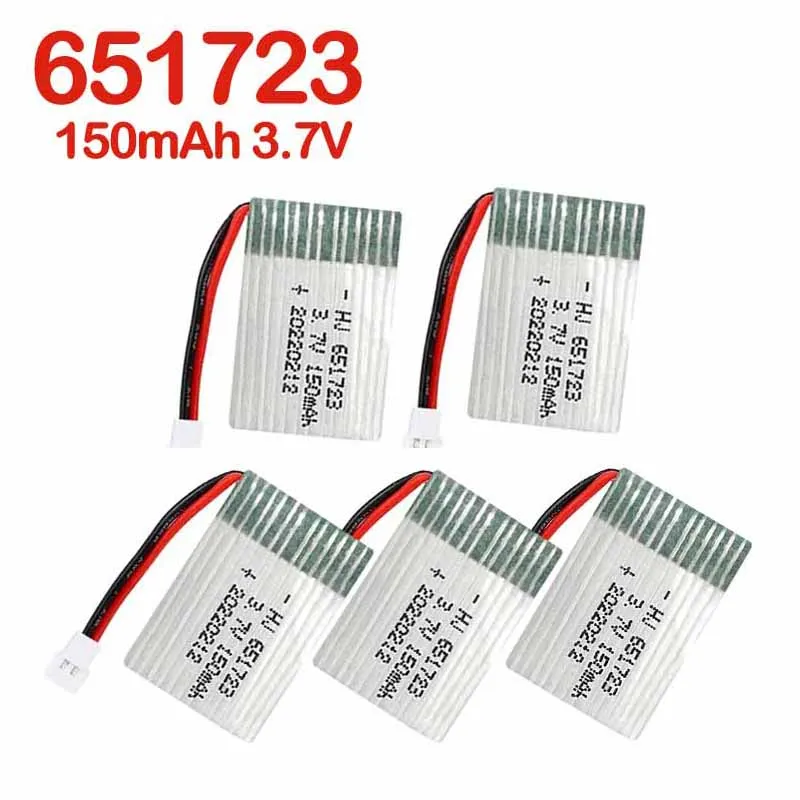

5 шт. 651723 150 мАч Lipo Batteria 3,7 В Модельная батарея XH2.54 Plug 20C Высокоскоростная для игрушечного дрона, самолета, дрона, сменные батареи