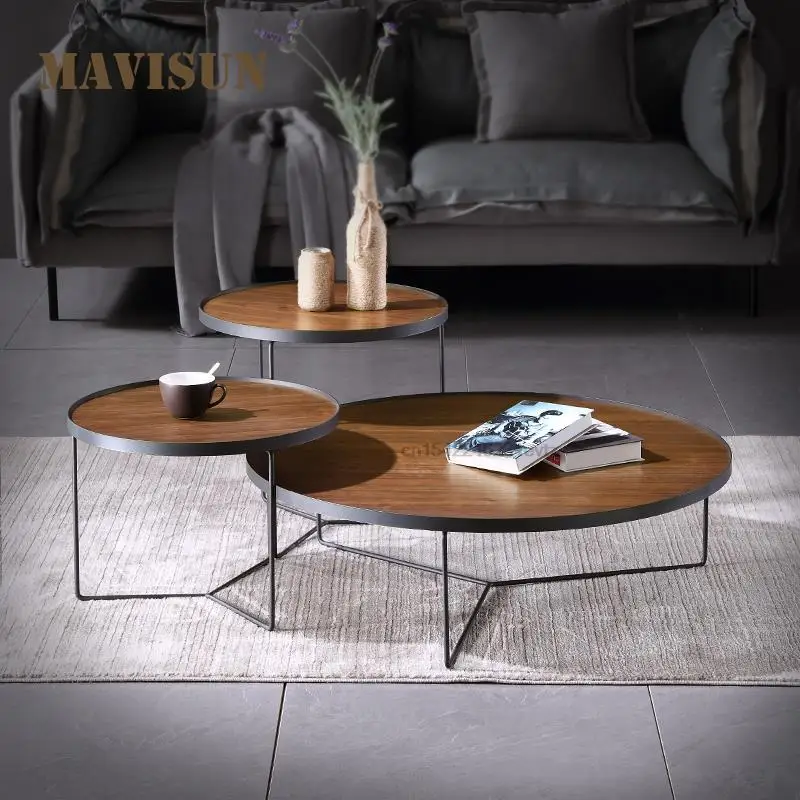 Three-piece Wooden Nesting Coffee Table 3 In 1 Living Room Hall Sofa Side Small Service Table Round Office Hotel Loft Furniture