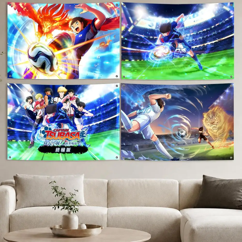Japanische Anime Captain Tsubasa Flaggen Ästhetischer Wandteppich Bedruckter Wandbehang Wohnzimmer Party Outdoor Dekoration