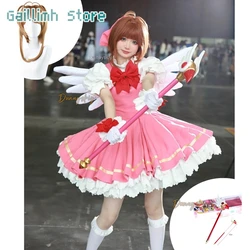 Anime Cardcaptor Sakura Card Captor Cosplay Kinomoto Sakura Cosplay Costume Wig Pink Lolita Dress Halloween Fancy Cos Party Suit