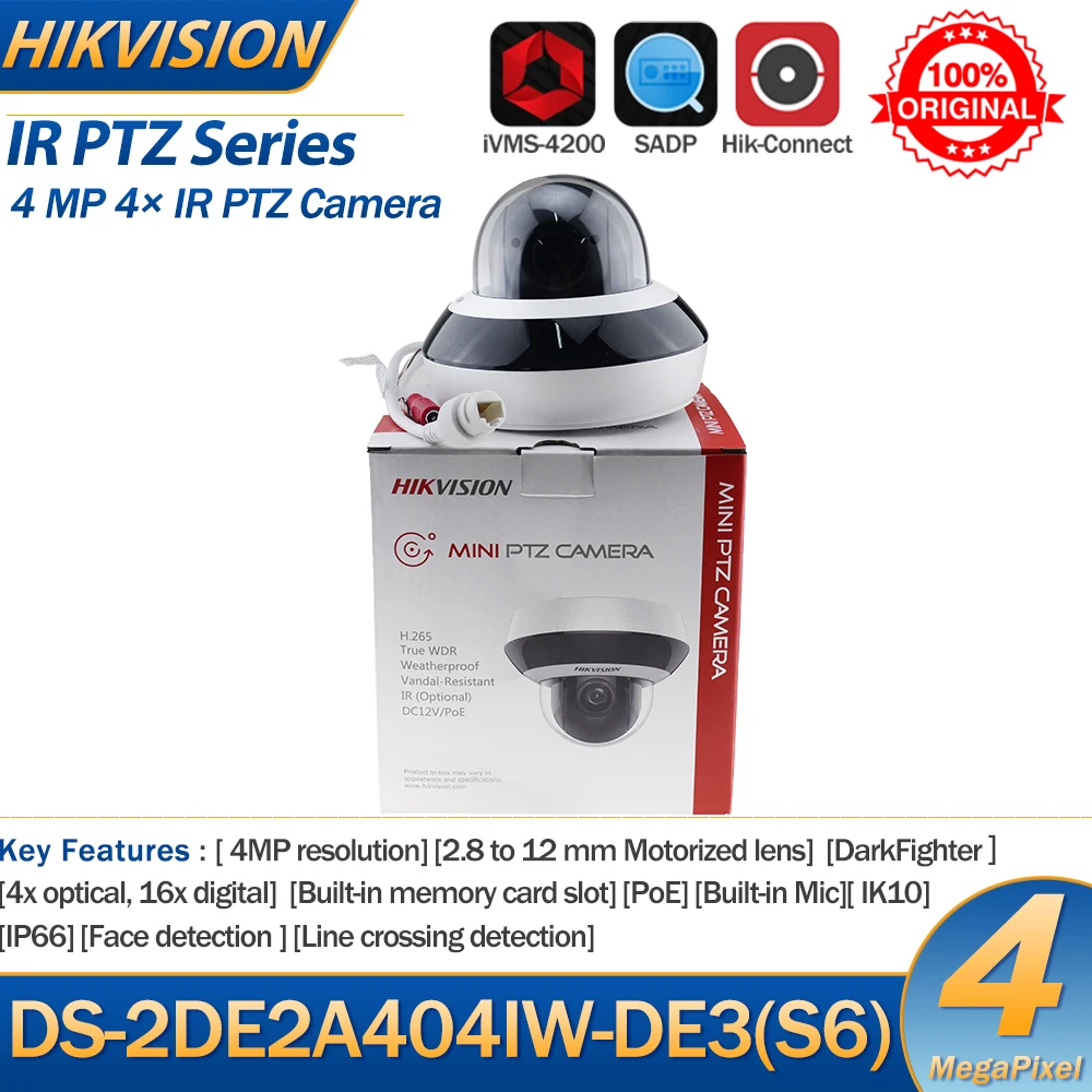 Hik vision ptz 4mp ip kamera DS-2DE2A404IW-DE3 (s6) ir poe eingebautes mikrofon 4x optischer zoom 2,8-12mm außen kuppel video überwachung