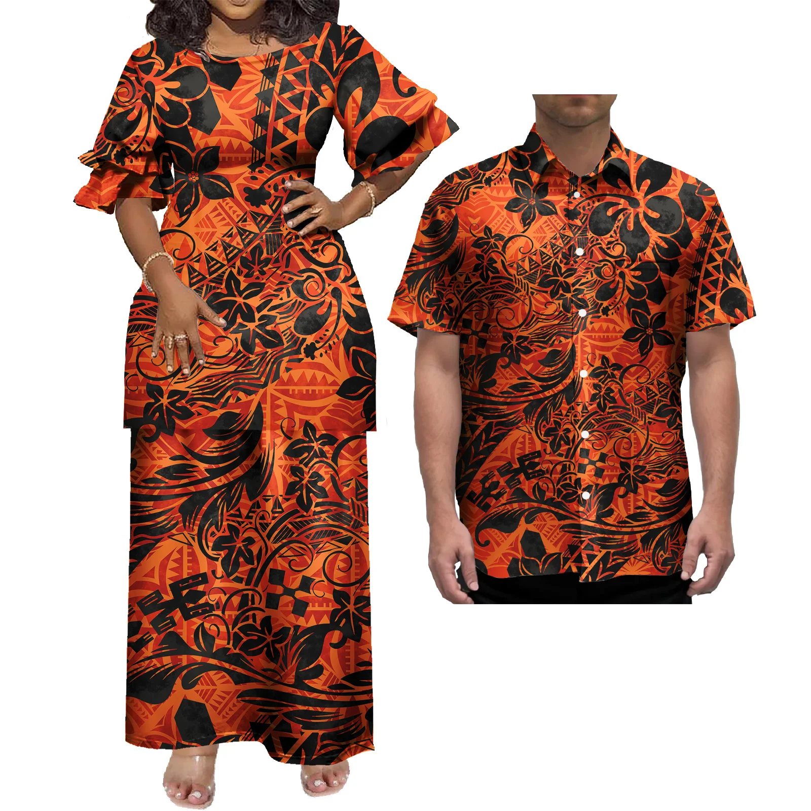 Customise on Demand Polynesian Puletasi Dress Sets Tapa Print Design Samoan Dresses for Women Plus Size Island Party Dresses