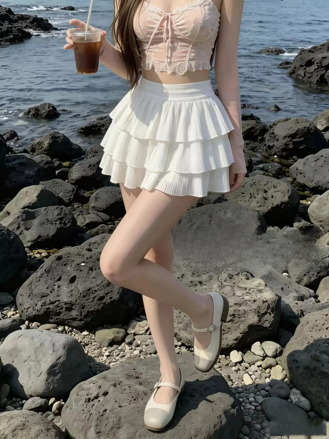 ホワイトミニチュアケーキスカート超短い女性用サマーバレエスタイルスパイシーガールハイウエストaラインふわふわスカートハーフ丈スカート