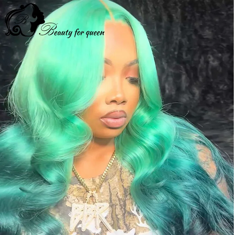 Brazilian 200% Density Cosplay Human Hair Wig Mint Green Grey Pink Purple Long Straight Colored Lace Frontal Wigs Wear And Go