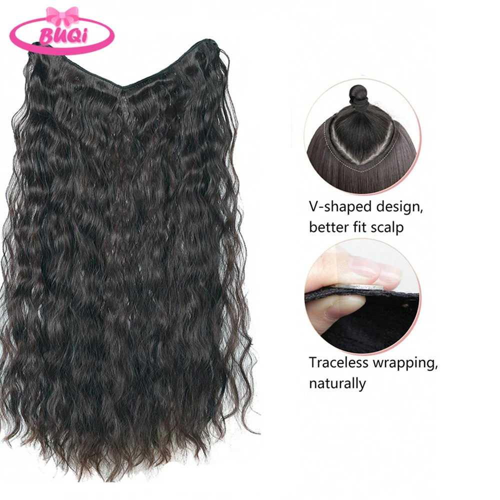 V-Shaped Water Wave Synthetic Hair Extensions Clip In Hair Extensions Long Wavy Hairstyle Hairpiece Heat Resistant Curly Hair