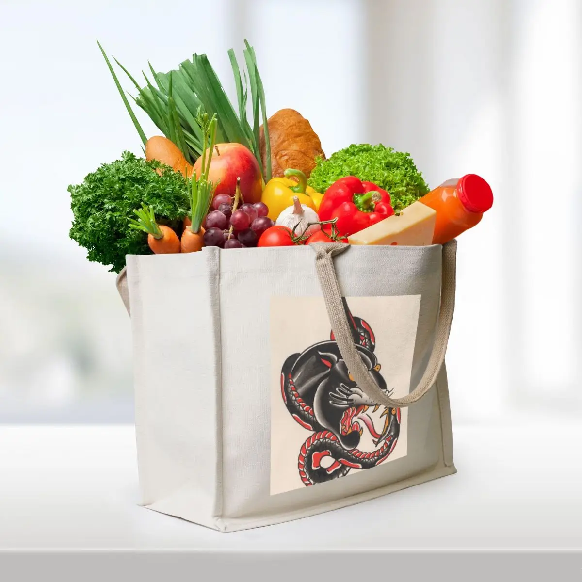 Panther & Snake Tote Bag custom canvas bag Customizable tote bag Women's shopper tote men's