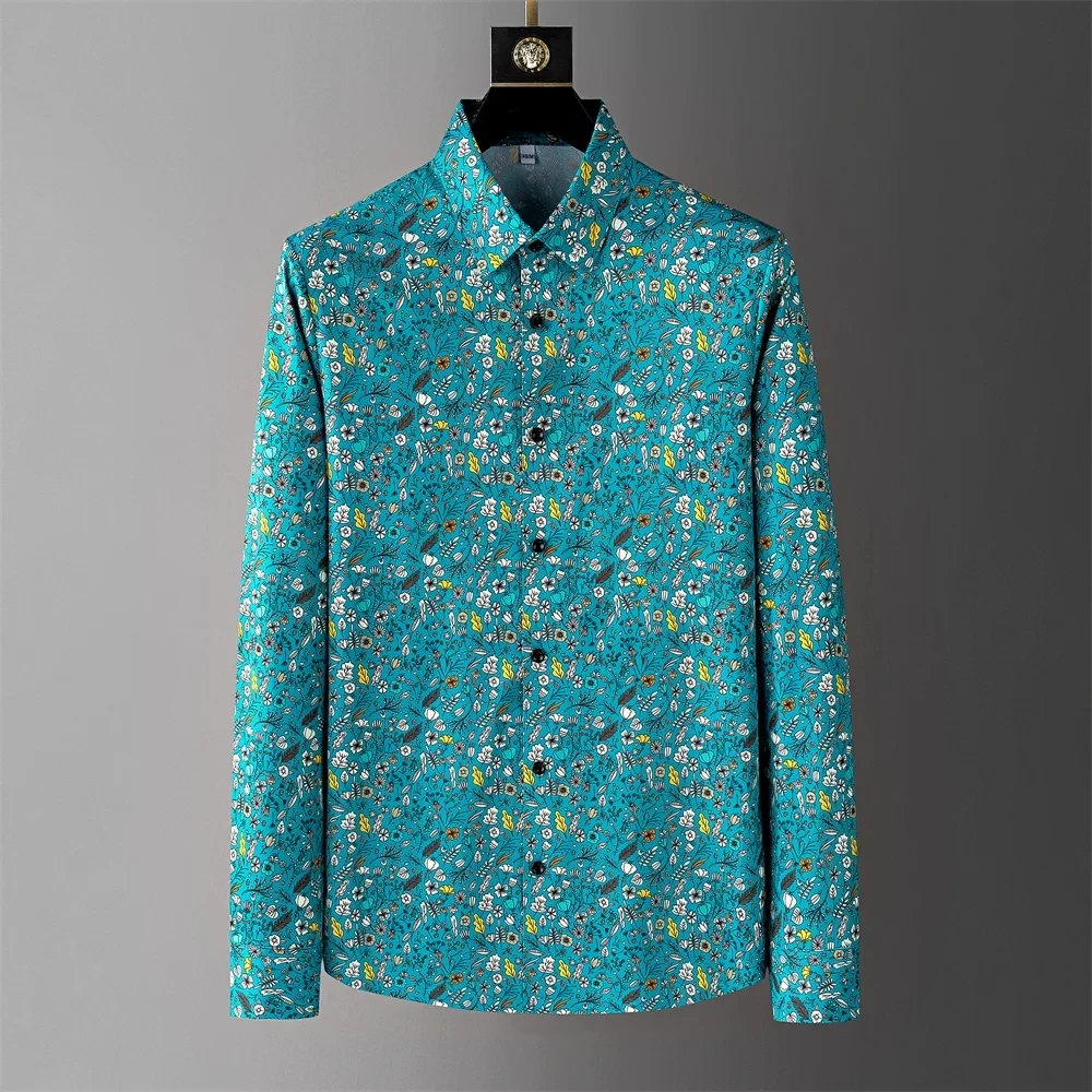 Luxury printed shirt men\'s long-sleeved casual shirt fashionable street Korean high-end sense oversized comfortable men\'s XS-6XL