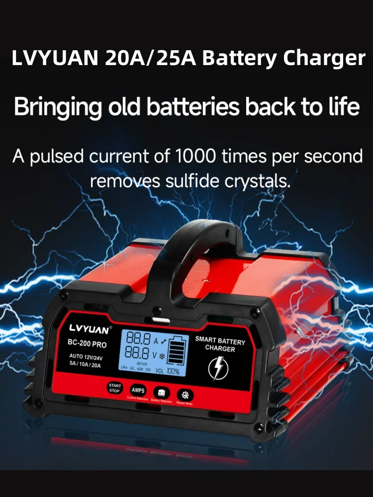 LVYUAN 20A 25A 30A 40A Batterieladegerät für 12V 24V Blei-Säure-Batterie/LiFePO4/AGM/STD/Gel/EFB mit Pulsreparaturfunktion