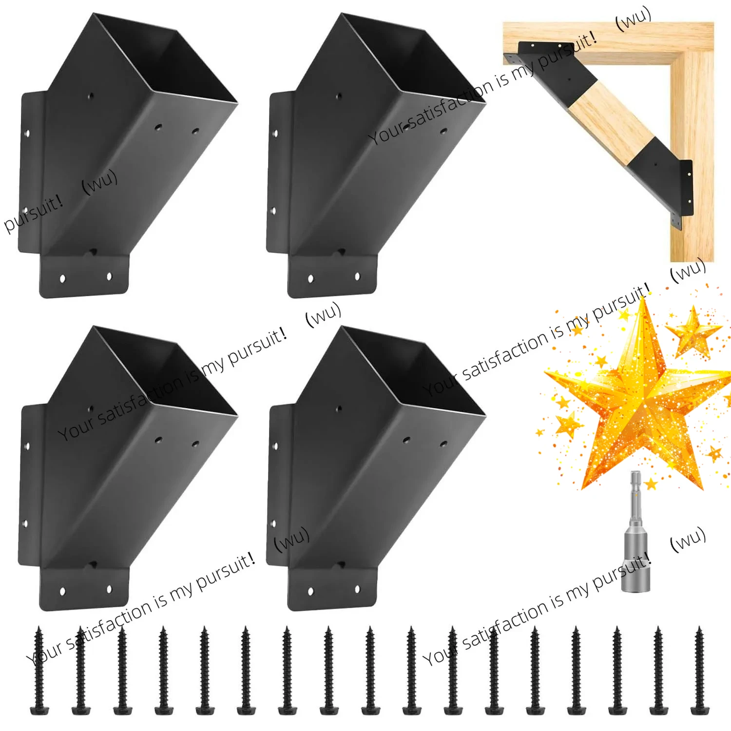 ZOCI-Outdoor Gazebo Bracket 45-degree Angle Support Frame, Heavy-duty Wooden Pillar Connector DIY Rust-proof Gazebo Bracket
