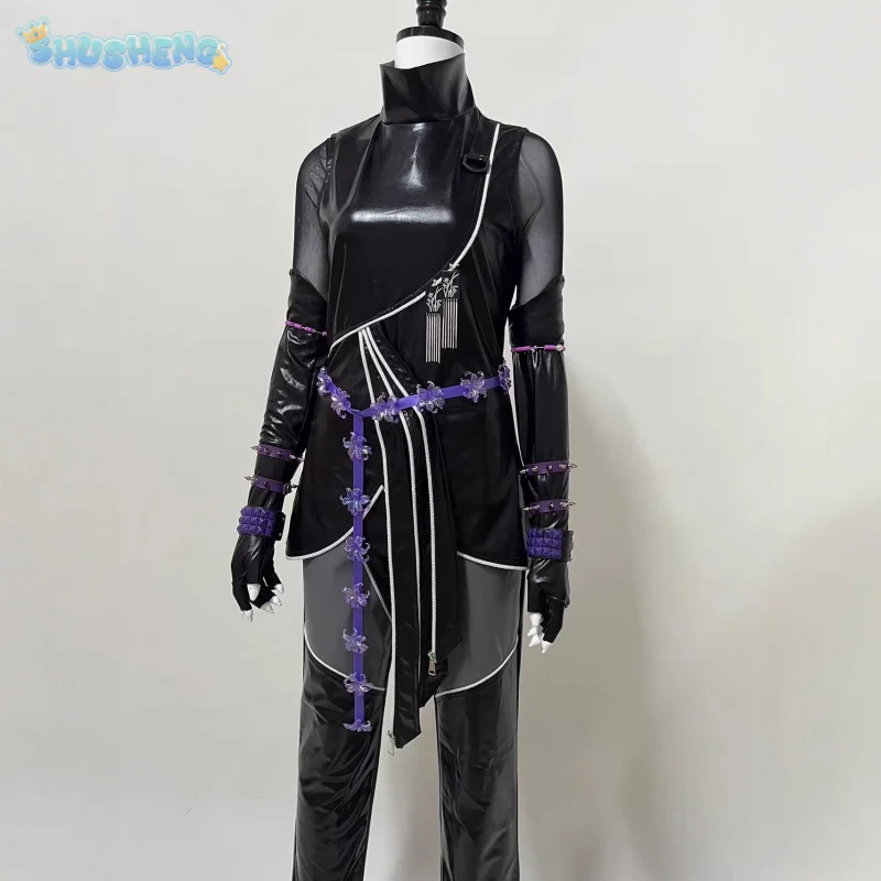 أزياء رومي ميرا زوي HUNTR/X KPop شيطان الصيادين التأثيرية زي جديد من الجلد الأسود للبالغين والأطفال والنساء طقم بدلة الهالوين