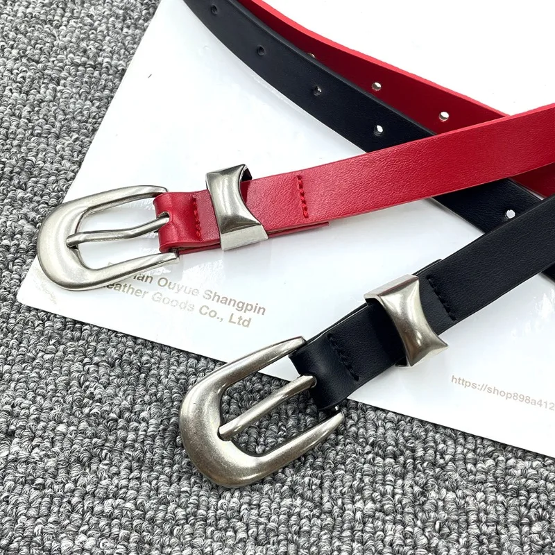 Unisex Korea Simple Black Red Cleanfit Niche Our Style Belt, Casual Commuting Jeans Y2k Men's Belt