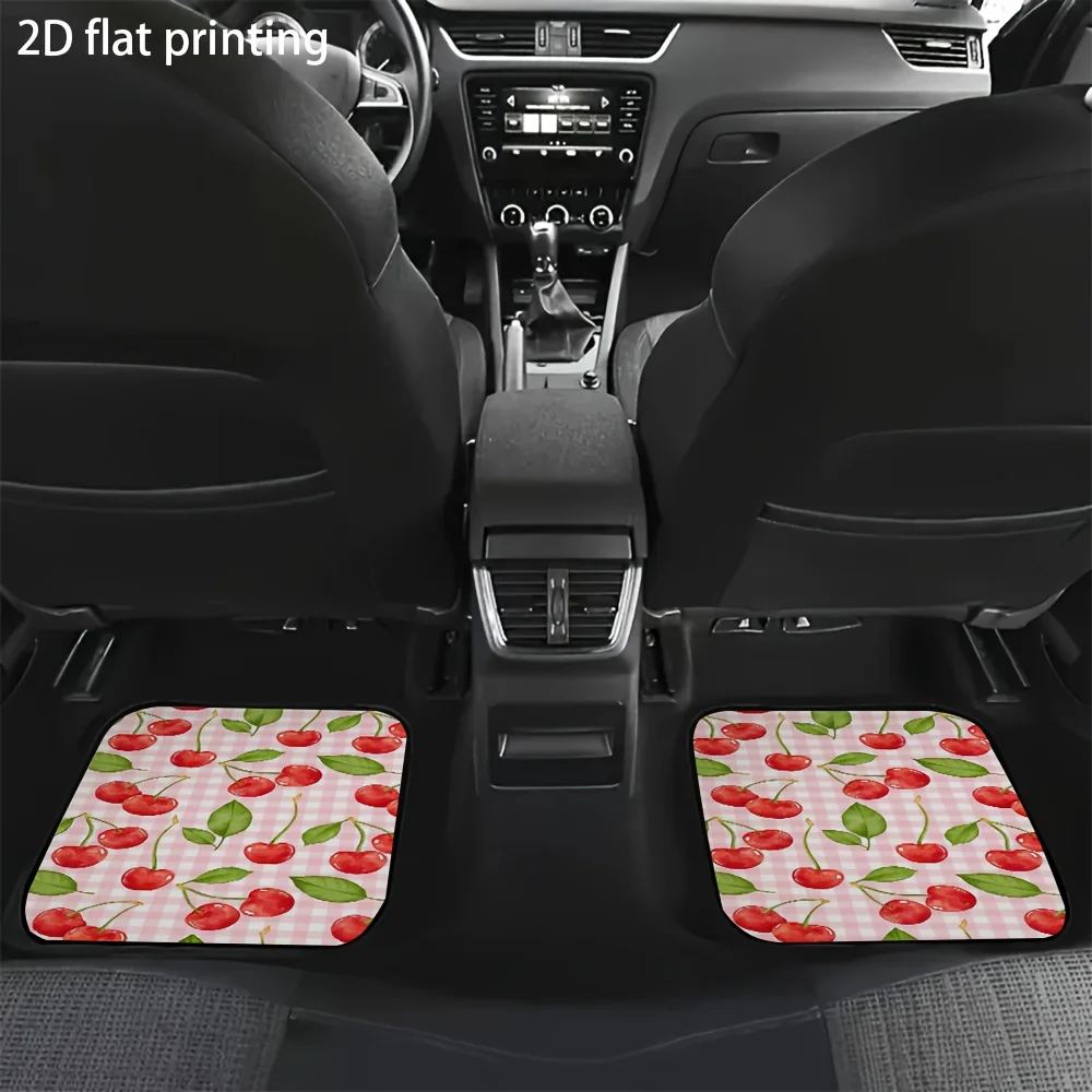 4pcs Car Floor Mats, Cherry Checkerboard Background Pattern, Universal Fit Car Mats, Material, Suitable For All Seasons, Car Dec