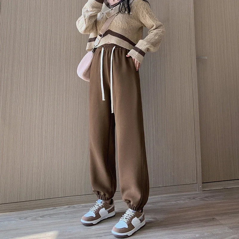 Mulheres cintura alta cordão rosa harem calças outono inverno solto ajuste joggers calças casuais versátil ginásio calças esportivas mulher