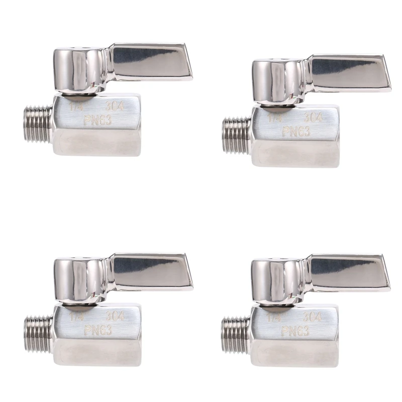 4X 1/4Inch 304 Stainless Steel Mini Ball Valve,Female NPT X Male NPT Thread, Shut-Off Valve