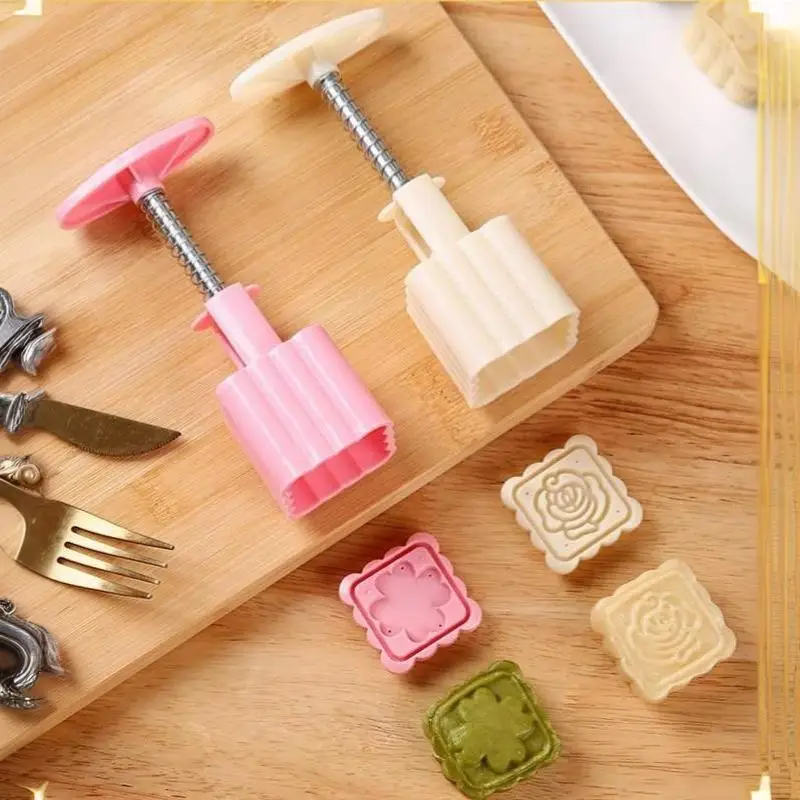 Flower Mooncake Mold Set 1 Mold 5 Stamps DIY Manual Flower Cookie Stamps Mooncake Maker Baking Tool Kitchenware Supplies