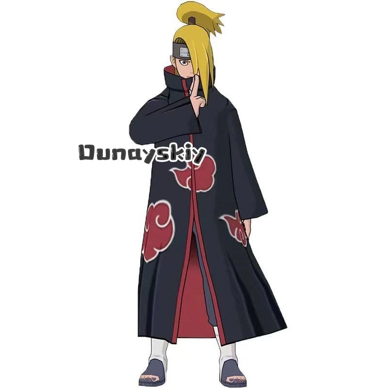 LWW29*Deidara Cosplay AnimeCostume Cloaks with Headband Ring Wig for Halloween Party Costume Akatsuki Ninja Red Cloud Cloak view 2