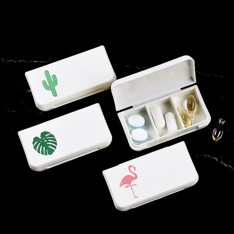 

3 Grids Mini Organizer Case Pill Box Tablet Cactus Leaf Pill Case Dispenser Medicine Boxes Dispensing Medical Kit