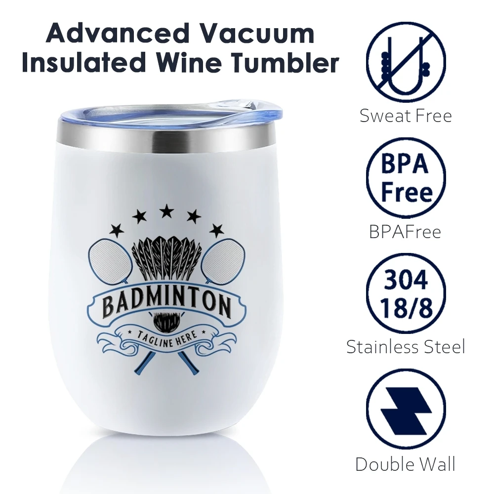 Badminton Sport Vacuum Flasks 12oz Insulated with Lid Double Wall Vacuum Stainless Steel Cup Hot & Cold Drink Mug Gift