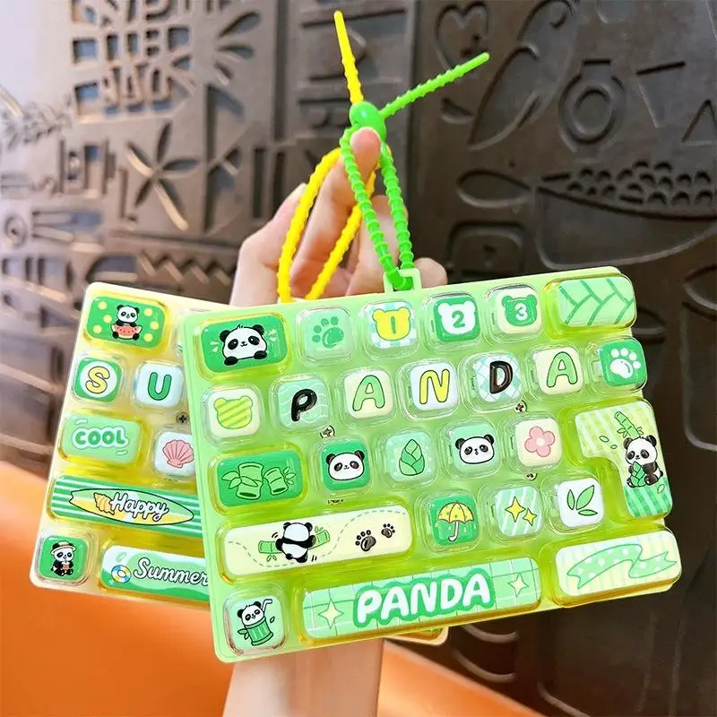 Panda Stress Relief Squeeze Toy Keychain 26 Keys Mini Keyboard Fidget Toy Cute Design for Teen Party Favors