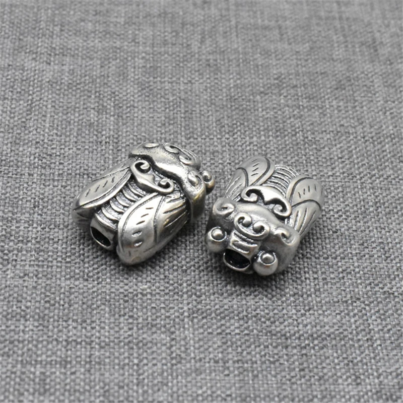 1 Piece Oxidized 3D Cicada Bead Double Sided in 925 Sterling Silver for Jewelry Making