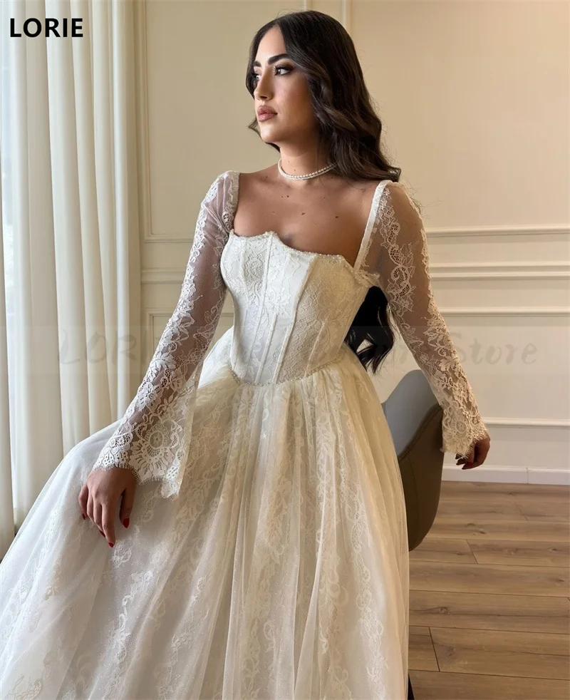 LORIE Sweethear A Line Wedding Dresses Long Sleeves Lace Bridal Dresses Backless Sexy Wedding Gowns Customized 2024