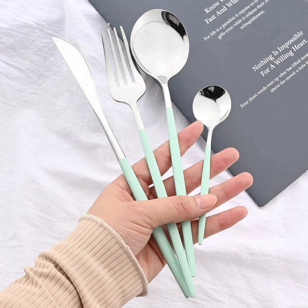 Silver Stainless Steel Cutlery Set Western Dinner Knife Fork Soup Dessert Ice Spoon Chopstick Complete Silverware Dinnerware Set