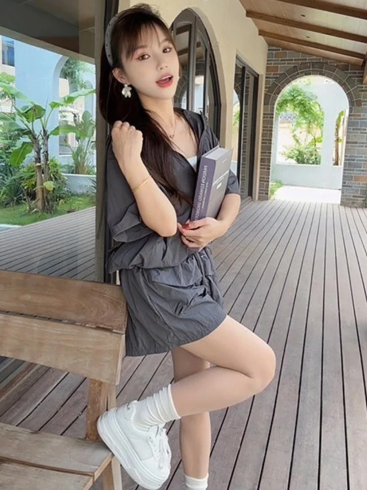 Effen korte sets voor dames 2-delig trainingspak met capuchon Chique en elegant Casual zomermode 2025 Nieuwigheden Klassieke damesshorts