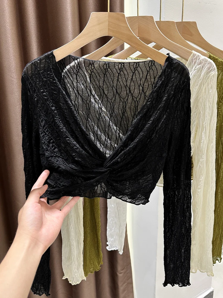 

Summer New Women's Lace Sunade Cover up Svel V-ne ort Length Loose Fit Faionable Design Sensation Outerwear