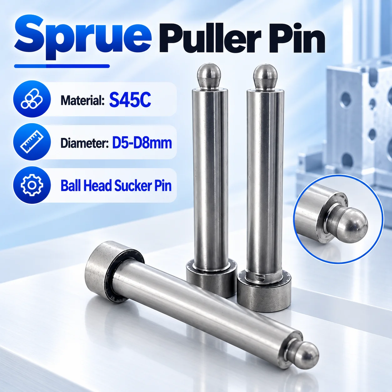 10PCS Sprue Puller Pin Ball Head Sucker Pin D5 D6 D7 D8mm Injection Mold Standard Parts Accessories