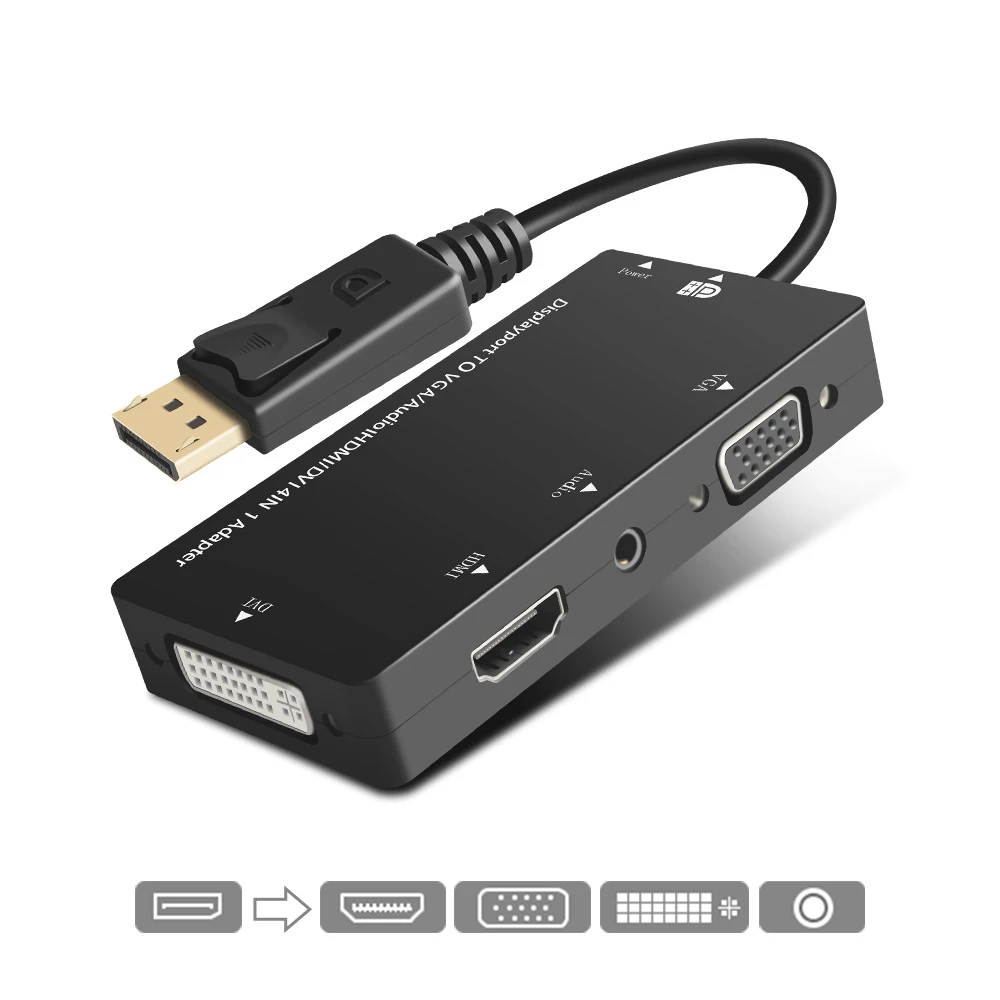 3 w 1 DisplayPort DP do HDMI kompatybilny DVI wsparcie 1080P HD DP na VGA Adapter żeński konwerter kabel box z dźwiękiem na PC TV