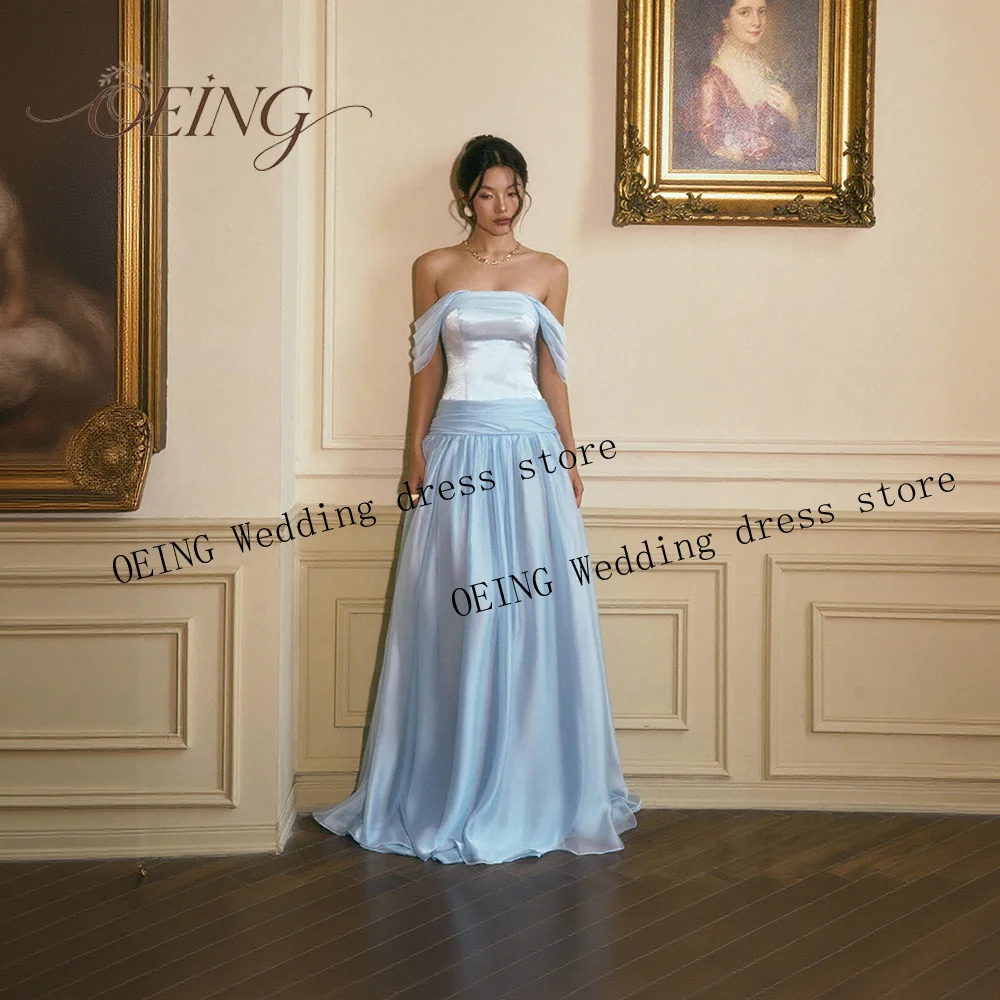 

Elegant Sky Blue A-Line Evening Dresses Off Shoulder Chiffon Floor Length Prom Gown Wedding Guest Bridesmaid Dresses Customized