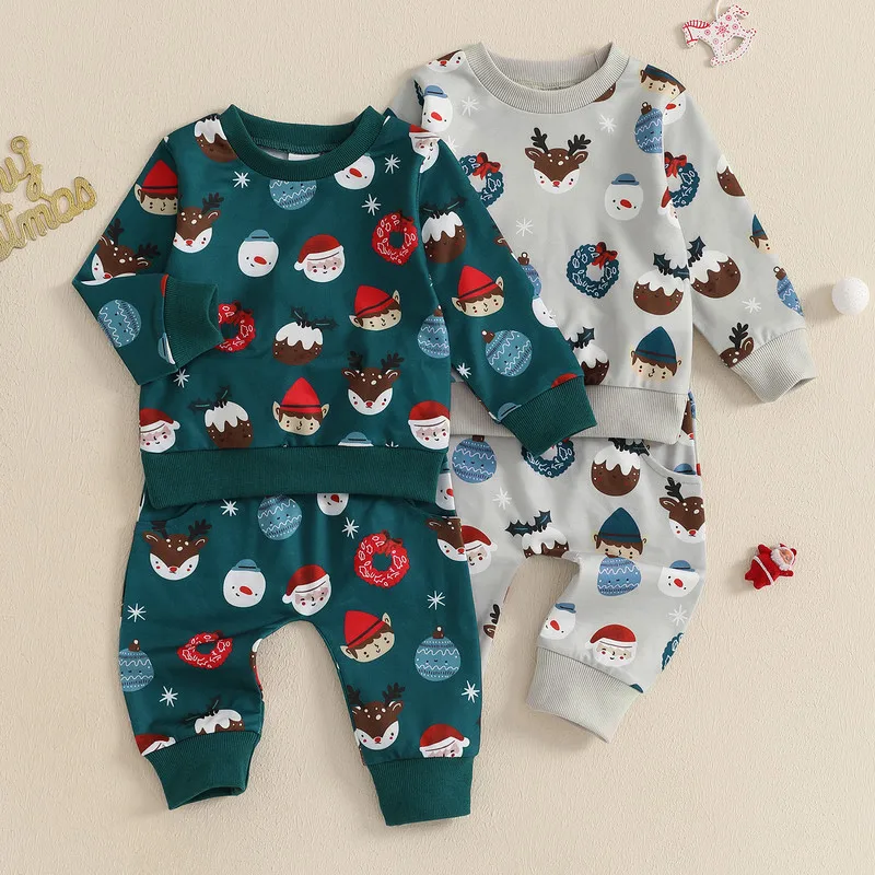 

RUEWEY 0 to 3 Years Christmas Baby Boy Pant Sets Cute Print Long Sleeve Sweatshirt and Elastic Pants Baby Clothing