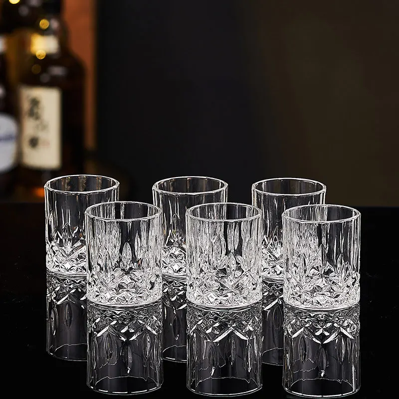 Juego de 6 Vasos de Vidrio Grabado, Vasos de Whisky Transparentes y Gruesos, Vasos para Baijiu, Regalo Festivo, Vasos para Cócteles y Vino