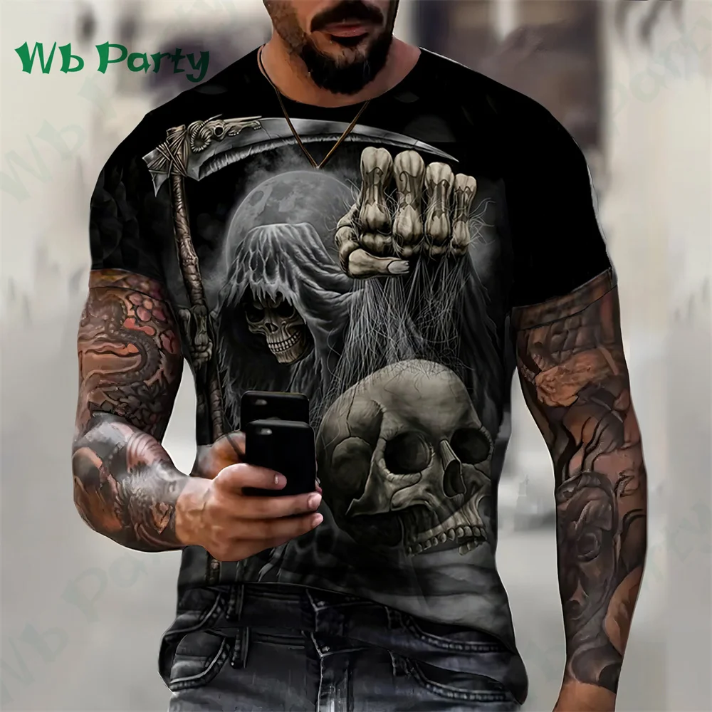 Oversize T-shirts Skull Print Compression Shirt Skull Graphic T shirts Men\'s Summer Clothes Oversize T-shirt Oversized T-shirt