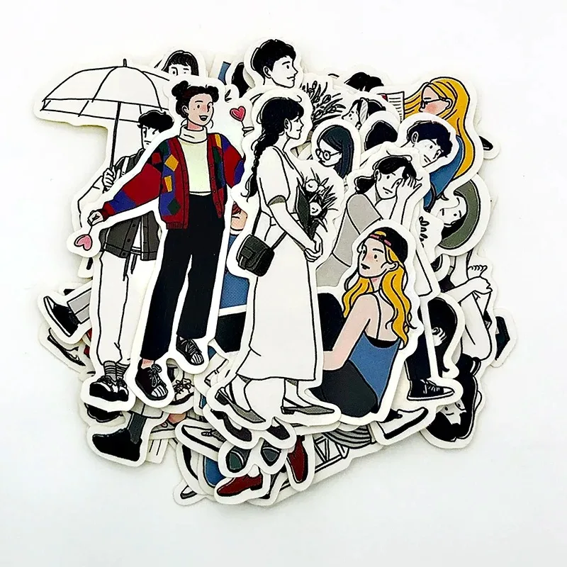 51pcs Cute Girl\'s Happy Life Character Boy Handbook Sticker Material Package Set Simple Ins Style Scrapbooking
