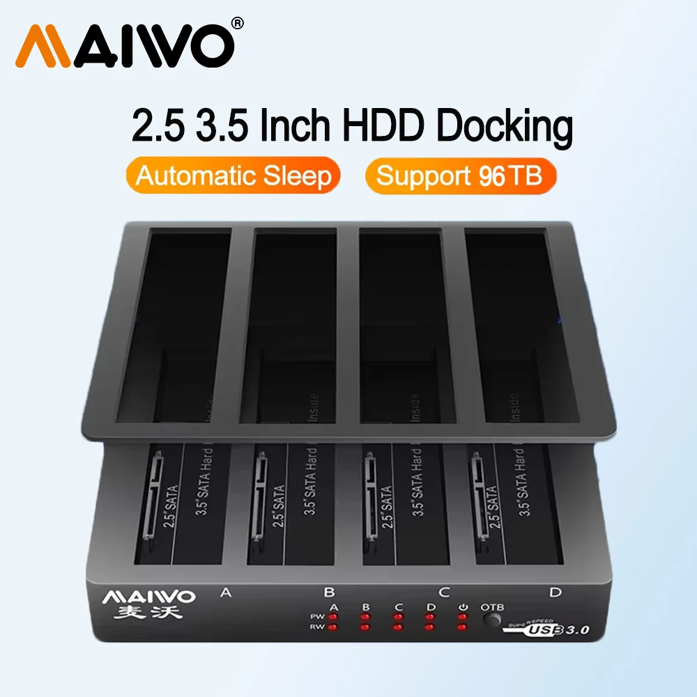 Maiwo 2.5 e 3.5 polegadas 4 bay gabinete de disco rígido sata para usb 3.0 hdd ssd estação de acoplamento de disco rígido externo com adaptador de energia 7a