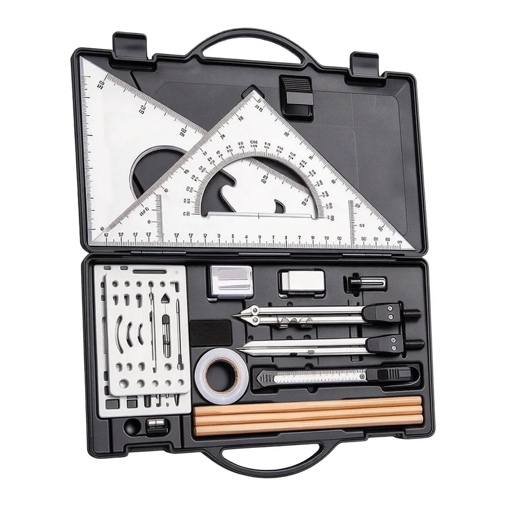 20 Piece Student Geometry Set with For Compass Pencils Protractor Triangles 6 Inch Ruler Fineliners Metal Mechanical Pencil