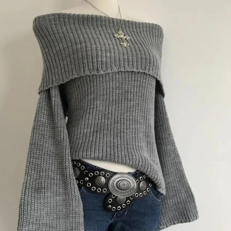 سترة محبوكة على الموضة الجديدة لعام 2025 بكتف واحد للتنحيف y2k على طراز الشارع لبدلة المرأة الدافئة في الخريف والشتاء #4