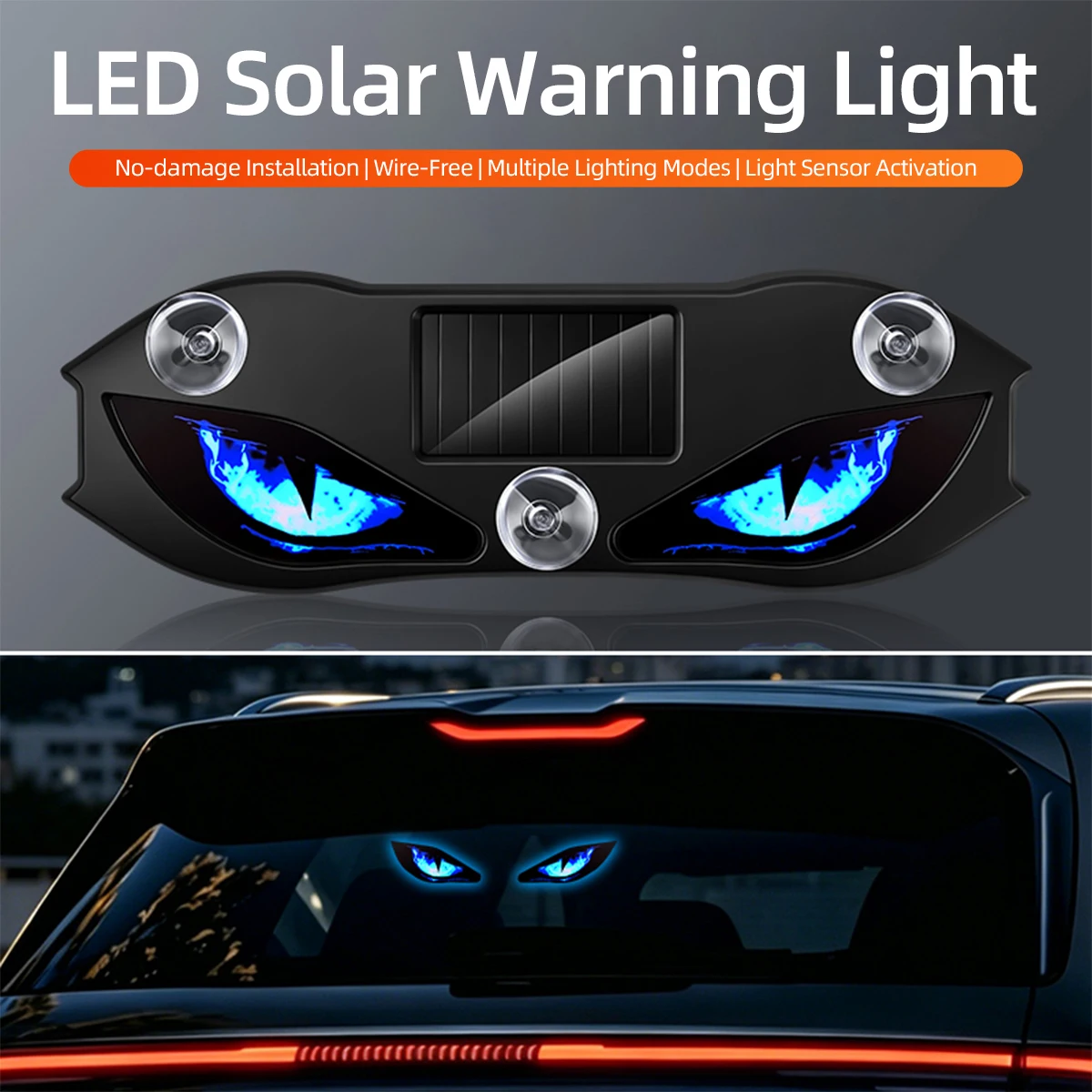 1 Stück Solarbetriebene Auto-Dämonenaugenleuchte Coole Blinkende Warnleuchte Dynamische Dekorative Sicherheits-Fahrzeugsignalleuchten Universal